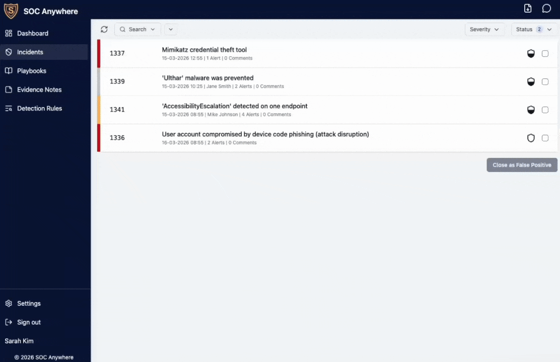 Closing a resolved incident in SOC Anywhere