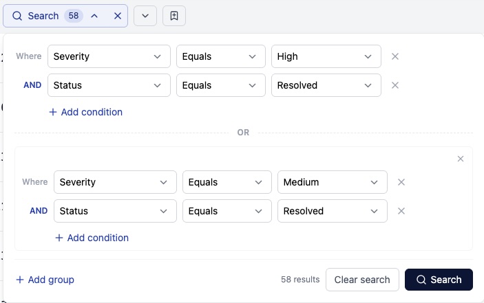 Search filters in SOC Anywhere